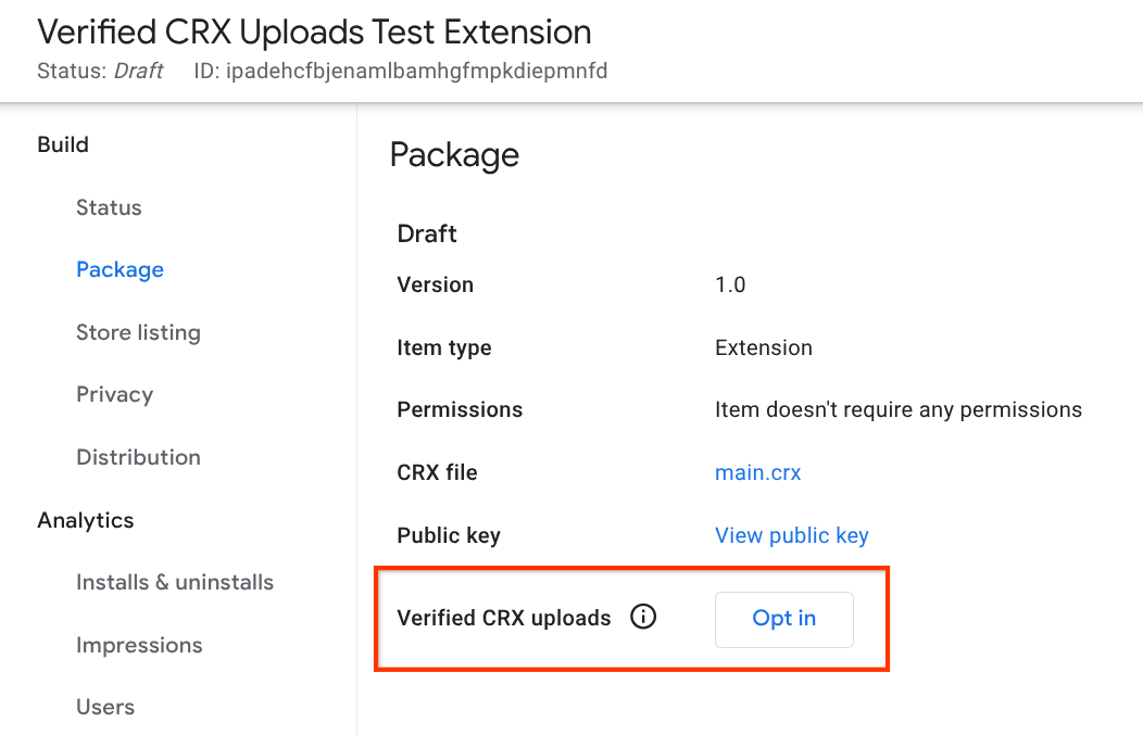 Opt in button in Developer Dashboard