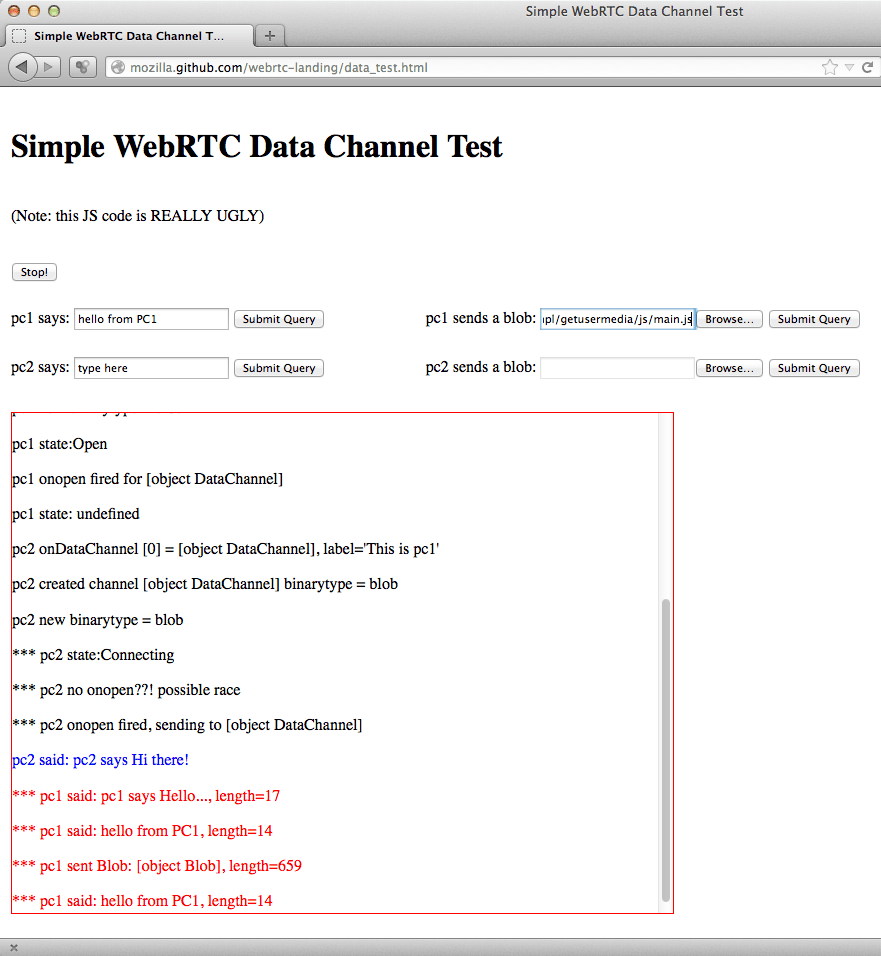 Firefox DataChannel का स्क्रीनशॉट