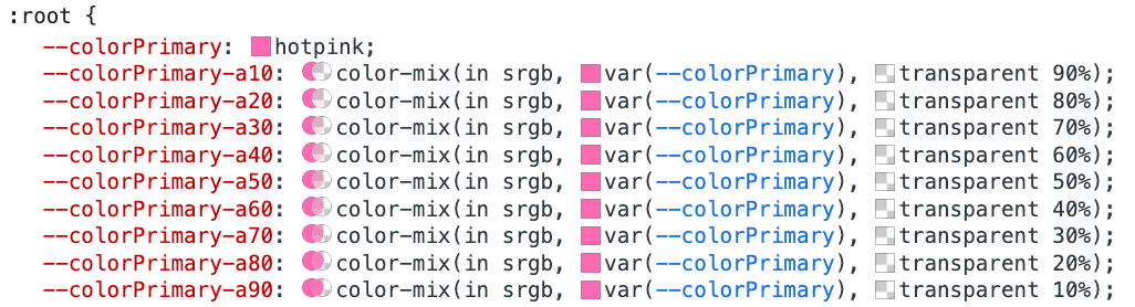 Captura de tela do DevTools com o ícone de mistura de cores do diagrama de Venn