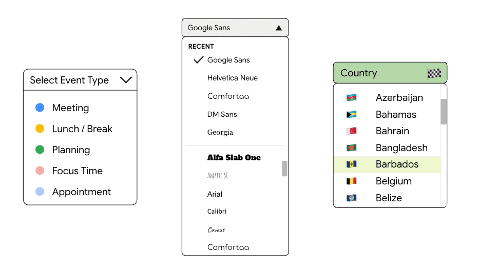 Exemples de selectmenus