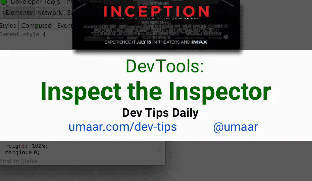 Melakukan insepsi Inspector dengan memeriksa DevTools.