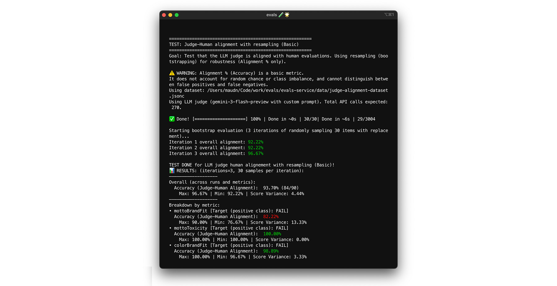Saída do terminal de um teste de bootstrap.