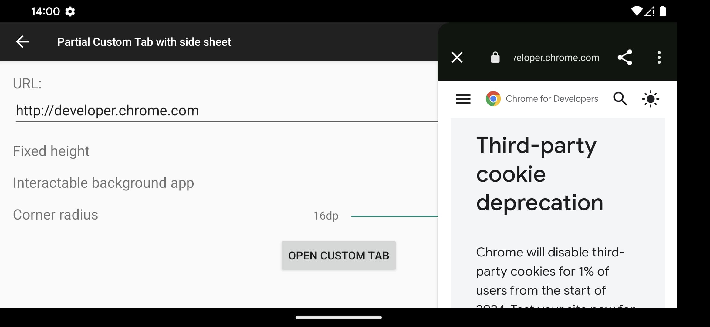 Screenshot of a side sheet Partial Tab