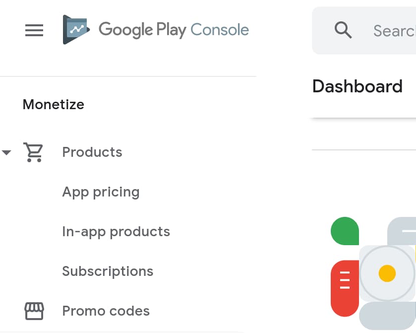 Google Play Console のメニュー