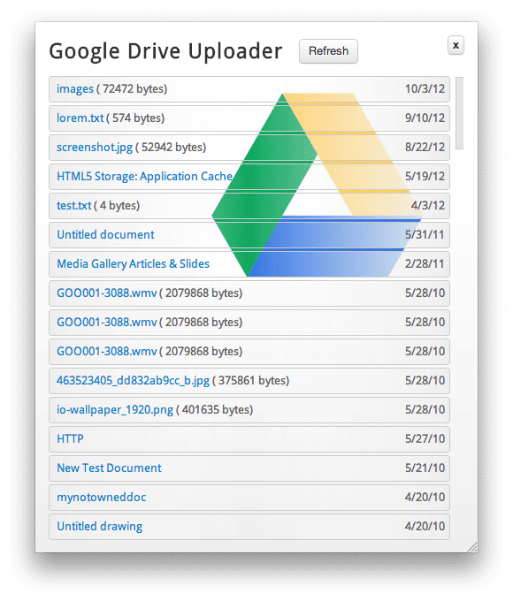 تم استرجاع قائمة بالملفات المتوفّرة في برنامج تحميل Google Drive.