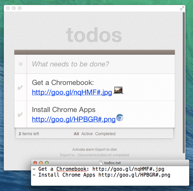 The Todo app with exported todos