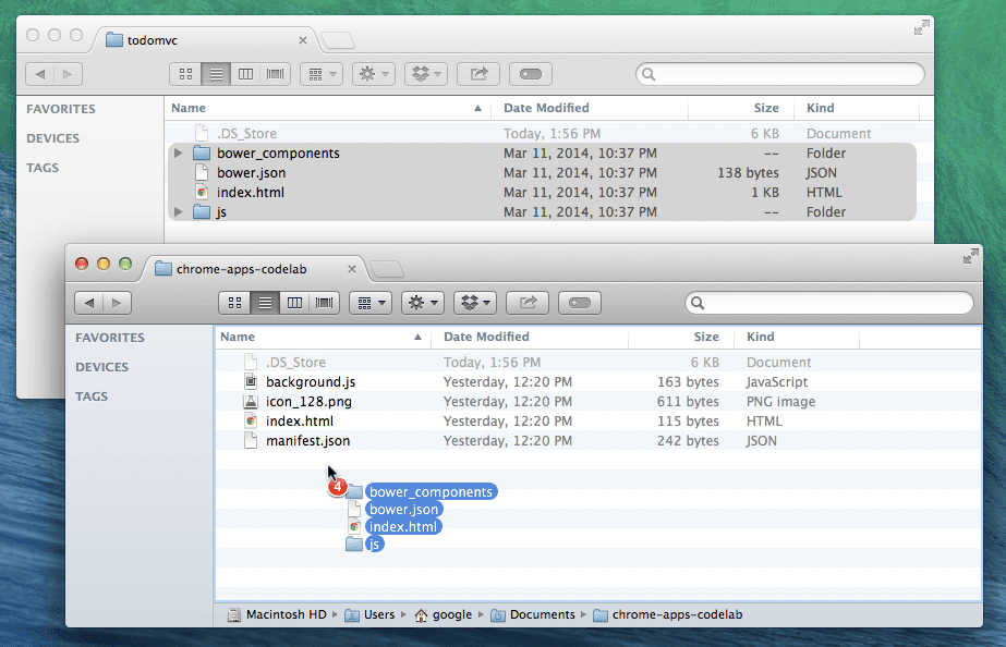 คัดลอกโฟลเดอร์ todomvc ลงในโฟลเดอร์ Codelab