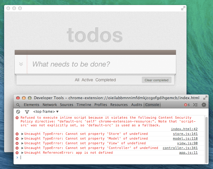 發生 CSP 控制台記錄錯誤的 Todo 應用程式