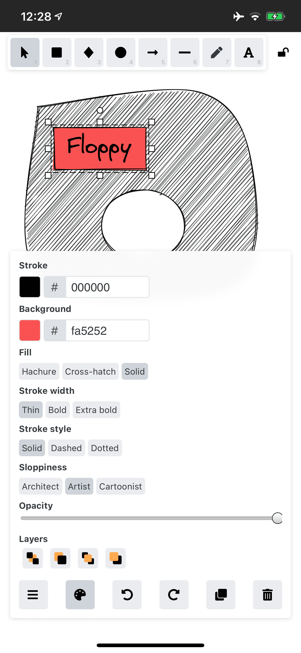 Rysunek w Excalidraw na iPhonie.