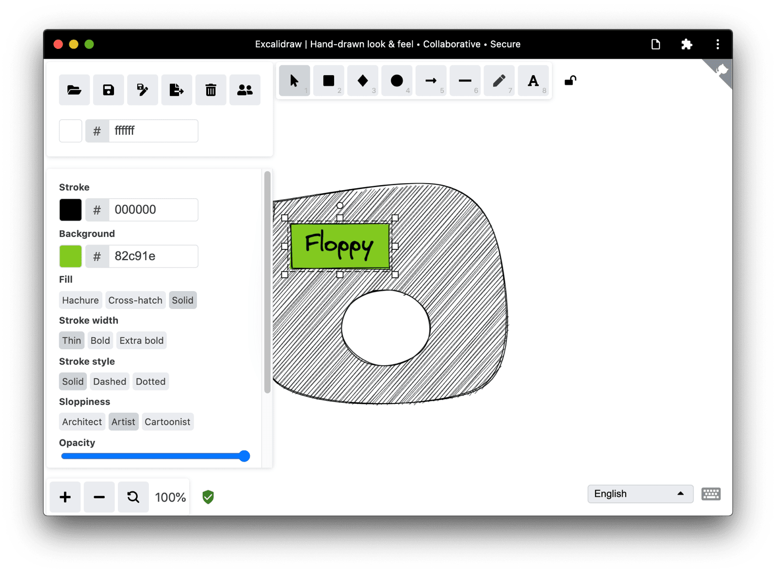 Zmodyfikowany rysunek Excalidraw w Chrome na komputerze.