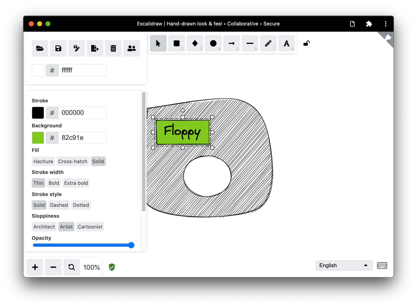 Masaüstünde Chrome'da değiştirilmiş Excalidraw çizimi.