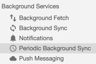 Panel Application yang menampilkan bagian Periodic Background Sync