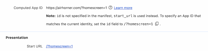 ID d&#39;application calculé dans le panneau &quot;Application&quot; de DevTools.