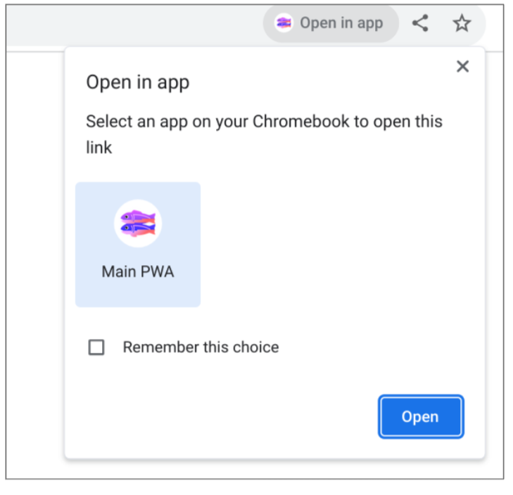 具有扩展范围的已安装 PWA 的 Omnibar 提示。