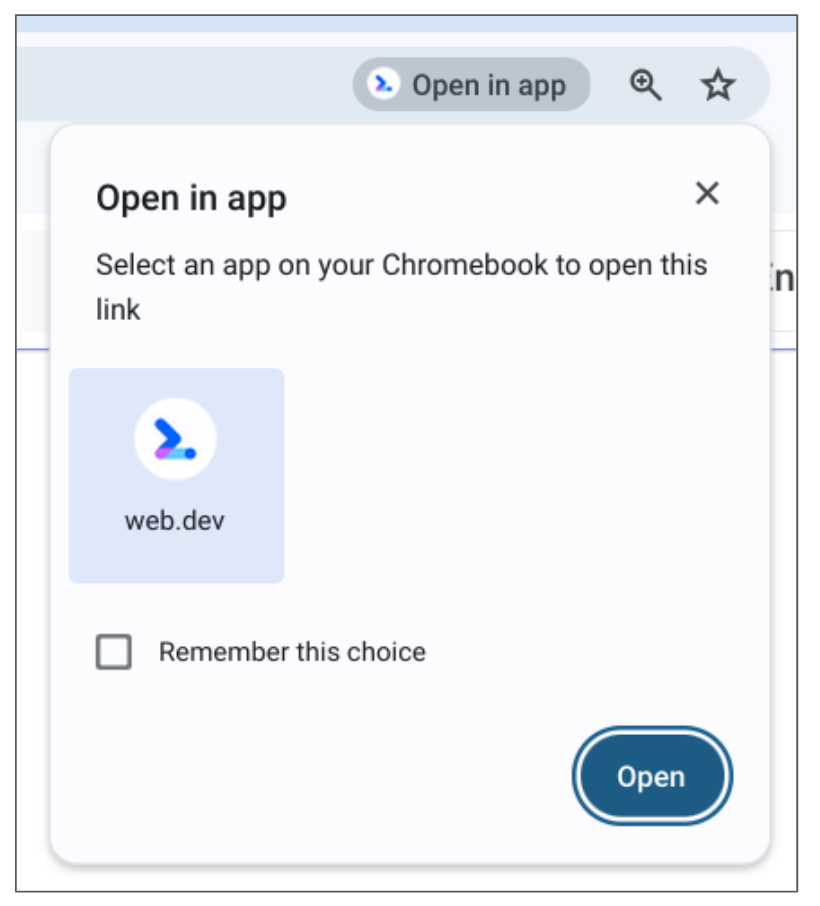 インストール済みの PWA のオムニバーのプロンプト。