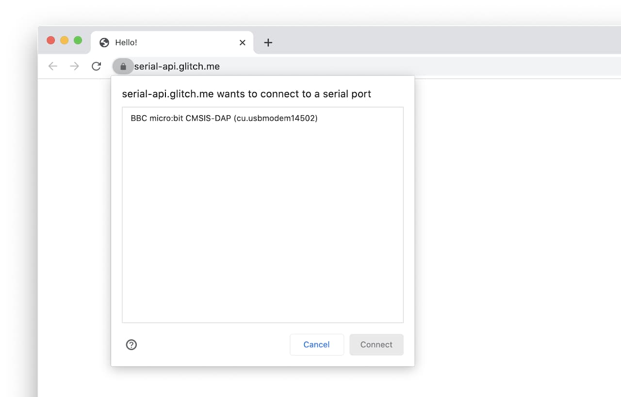 Captura de tela de um comando de porta serial em um site