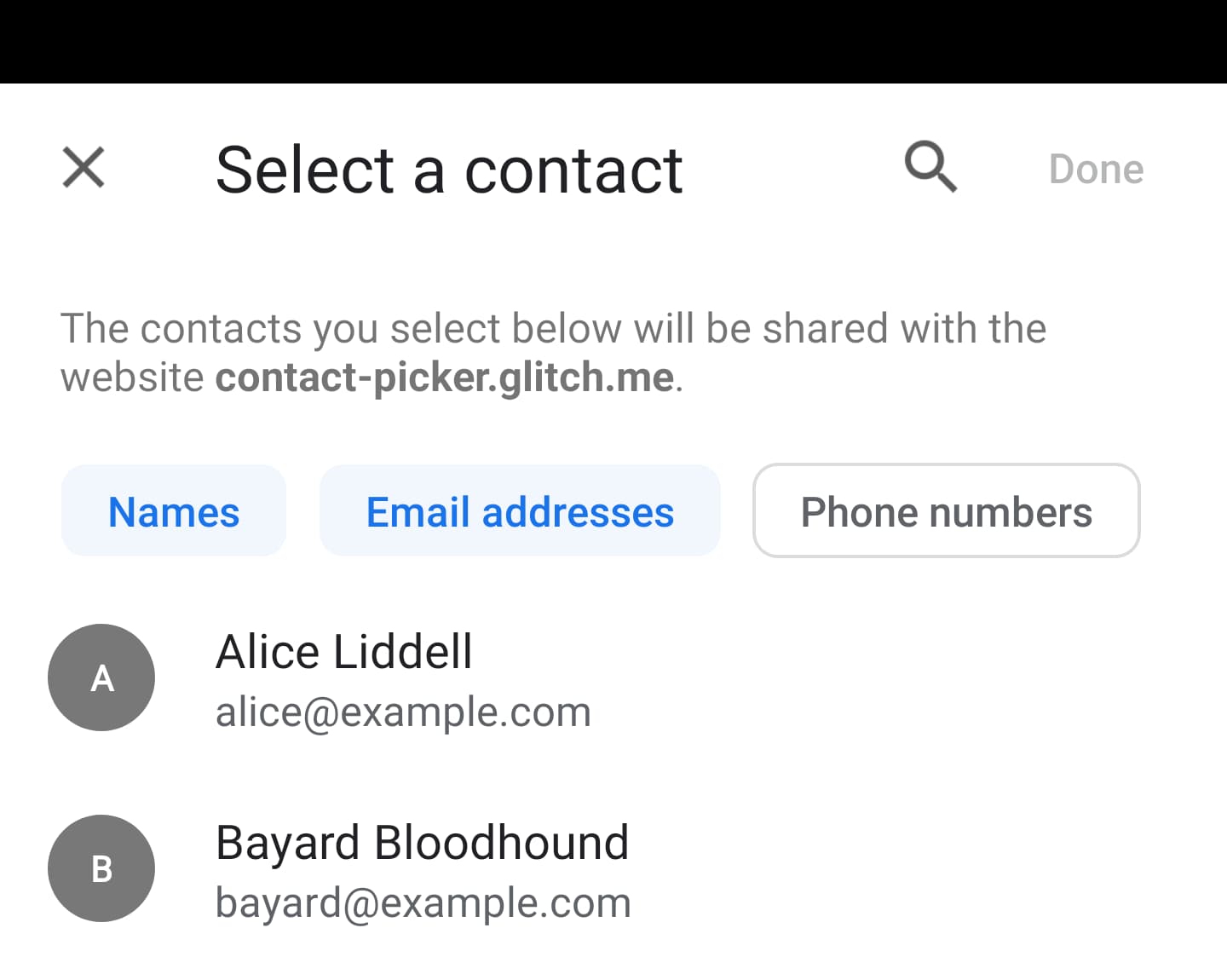 Screenshot, pengguna dapat memilih properti mana yang akan dibagikan.
