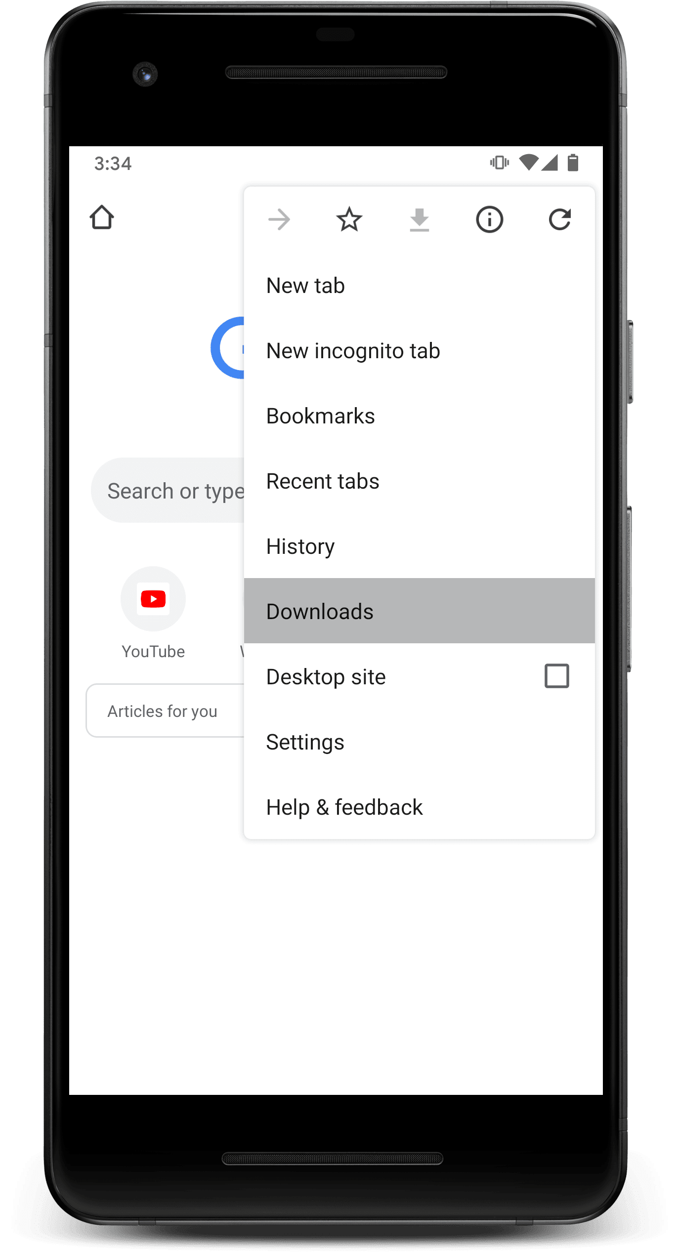 Screenshot item menu Download di halaman tab baru Chrome.