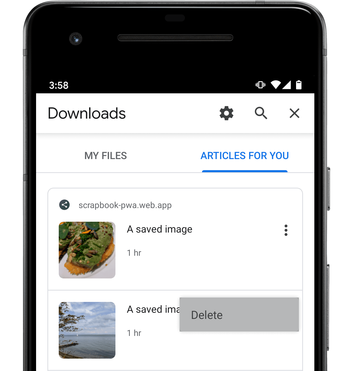 Élément de menu "Supprimer".