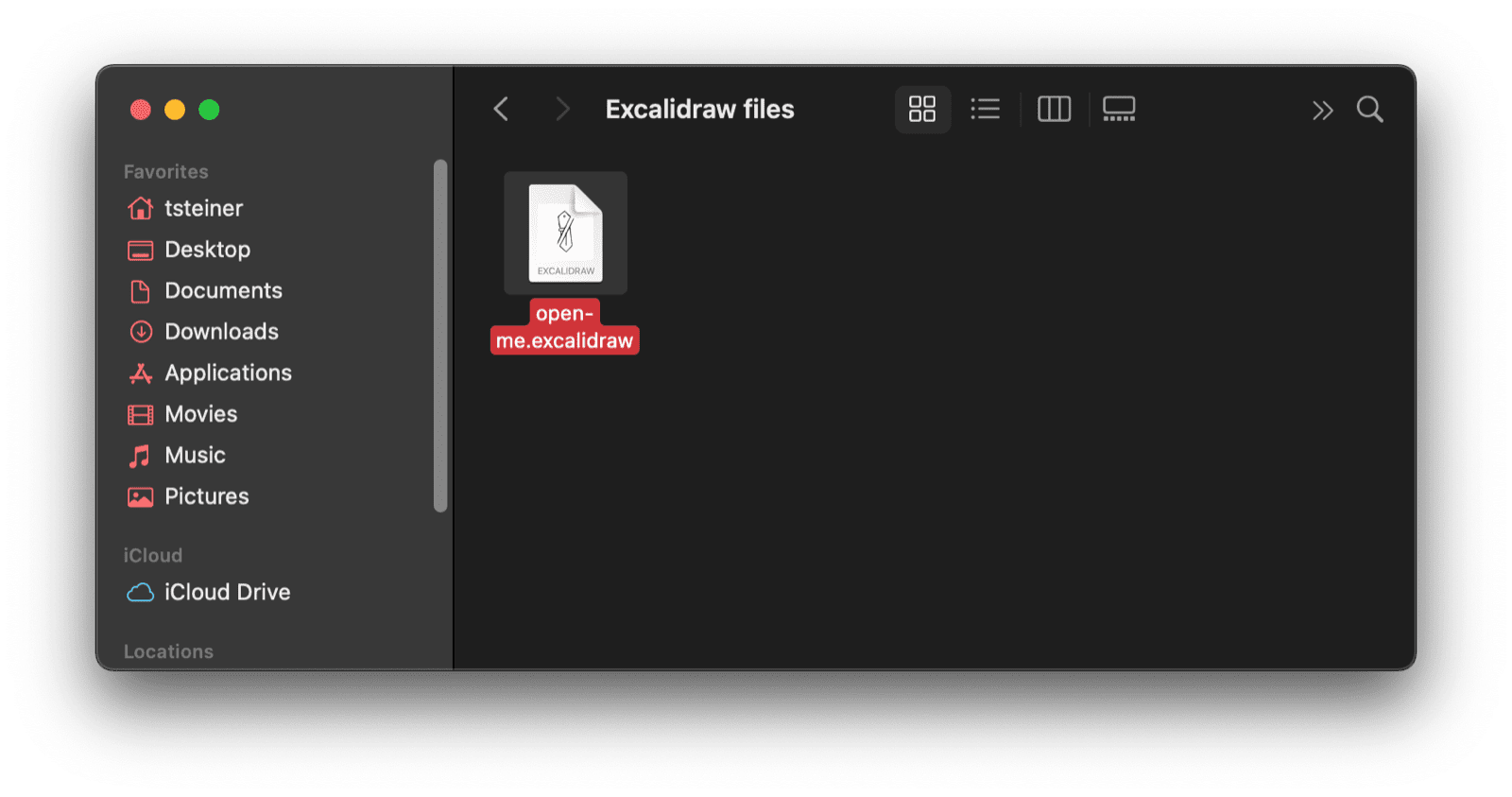 La ventana del Finder de macOS con un archivo de Excalidraw.