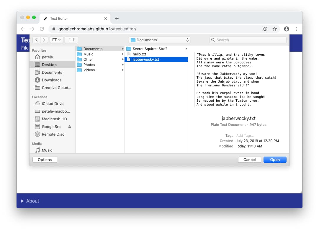 用于打开文件以进行读取的文件选择器