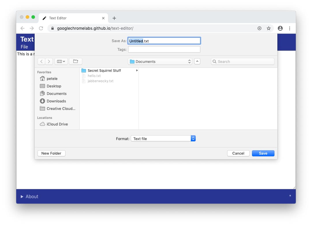 Pemilih file untuk menyimpan file ke disk.