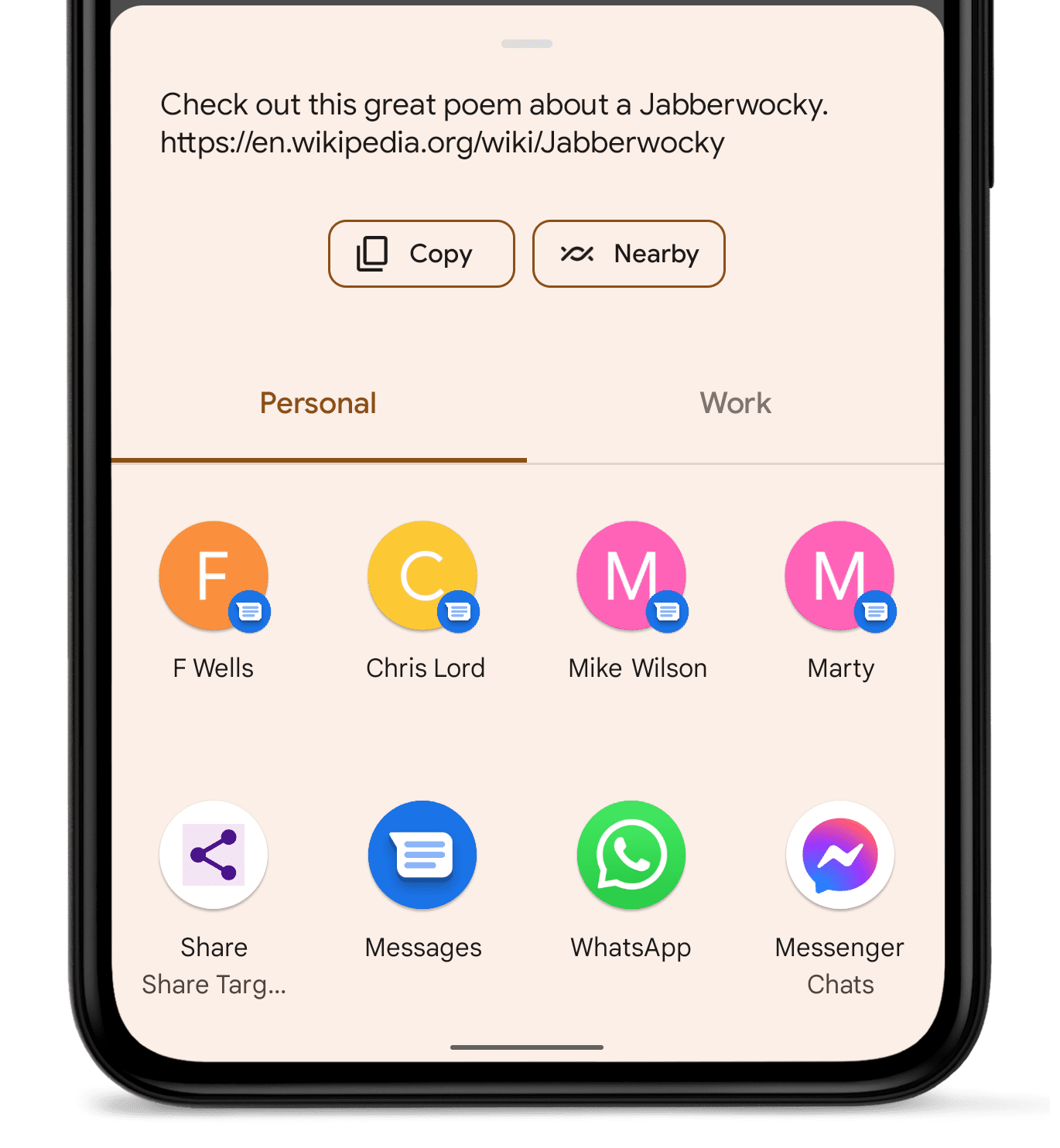 โทรศัพท์ Android ที่เปิดลิ้นชัก "แชร์ผ่าน"