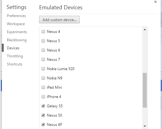 Screenshot of Devices setting
