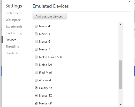 Captura de pantalla del parámetro de configuración Dispositivos