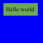 녹색 직사각형 안에 &#39;Hello world&#39;라는 단어가 있는 파란색 상자