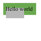 A green rectangle, with a grey box partly overlaid and the words 'Hello world.'
