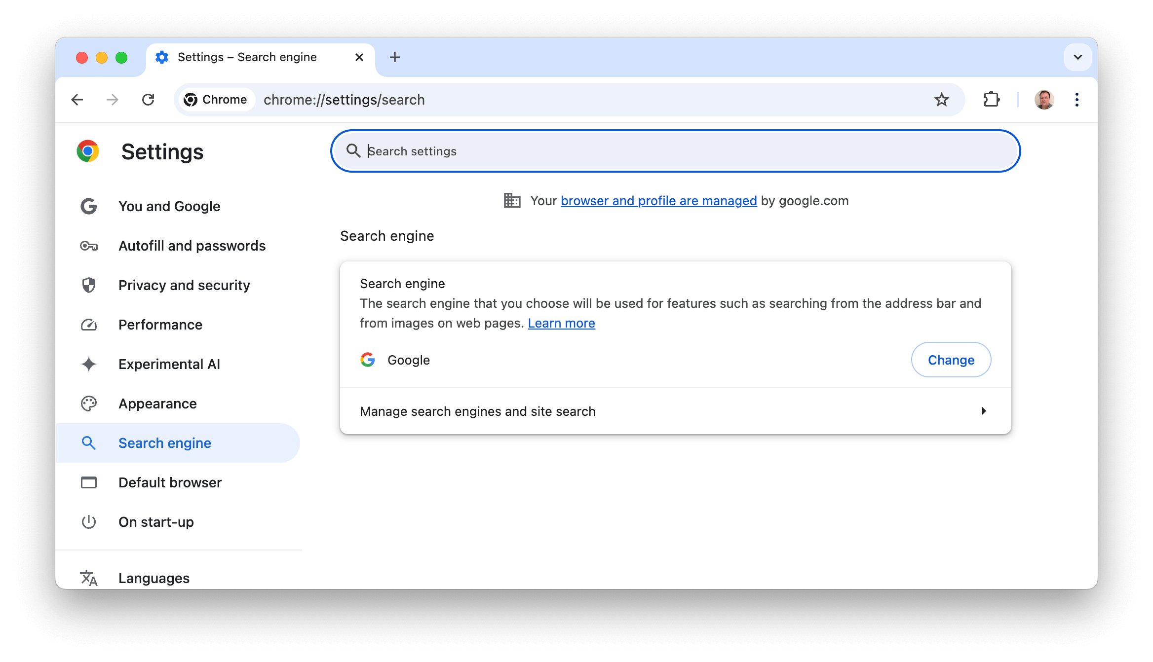 На странице настроек Chrome для поисковых систем вы можете «Управлять поисковыми системами и поиском по сайту».