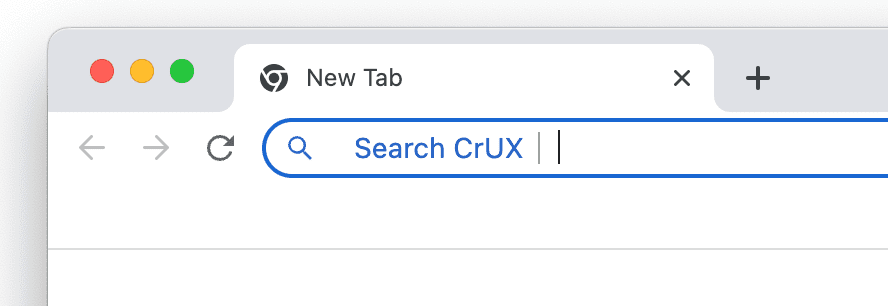 「Search CrUX」コマンドが表示されている Chrome のアドレスバーのスクリーンショット。