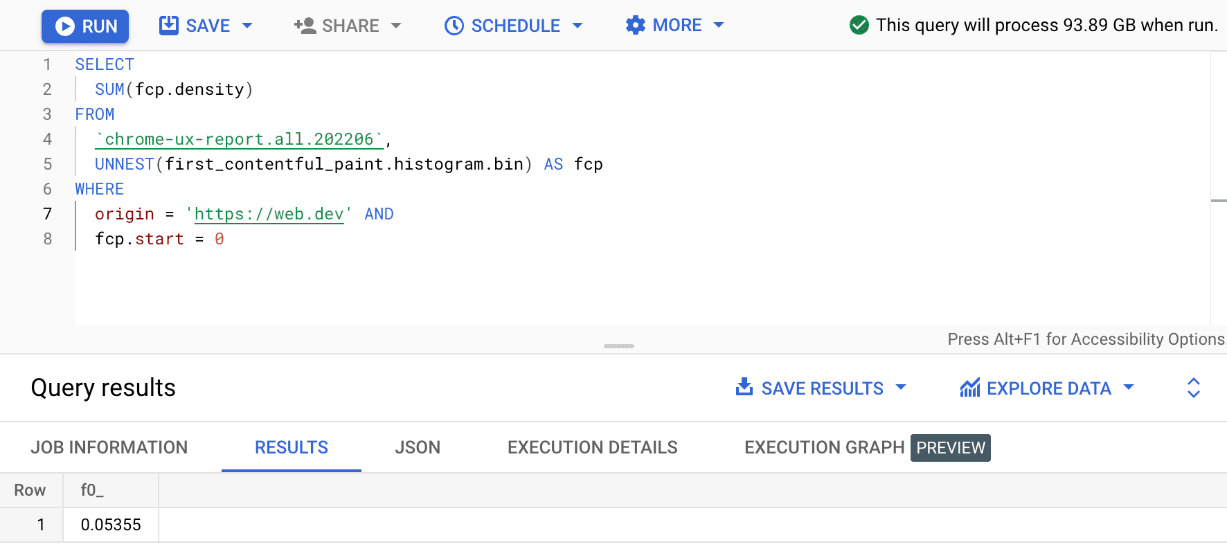 Como somar a FCP do CrUX no BigQuery