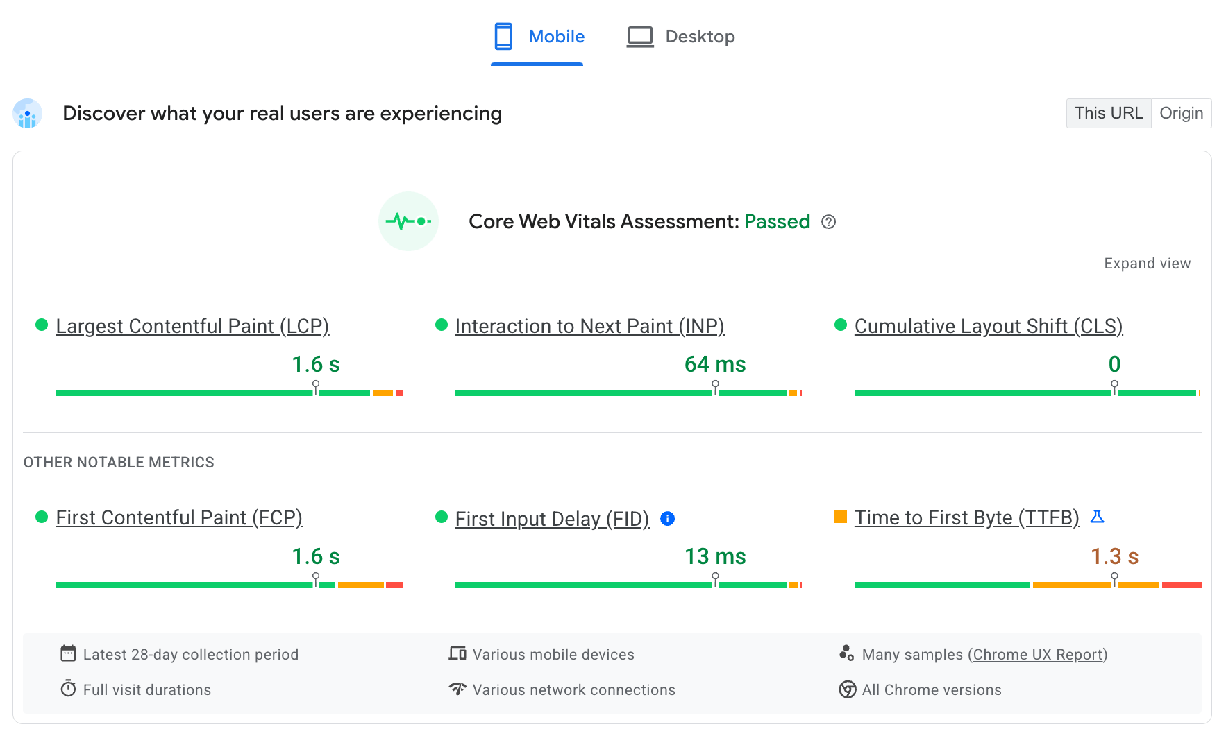 Field data from CrUX in PageSpeed Insights