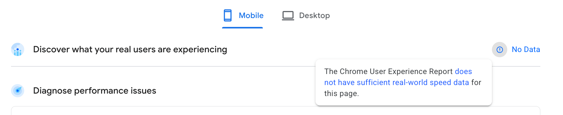 No CrUX data on PageSpeed Insights