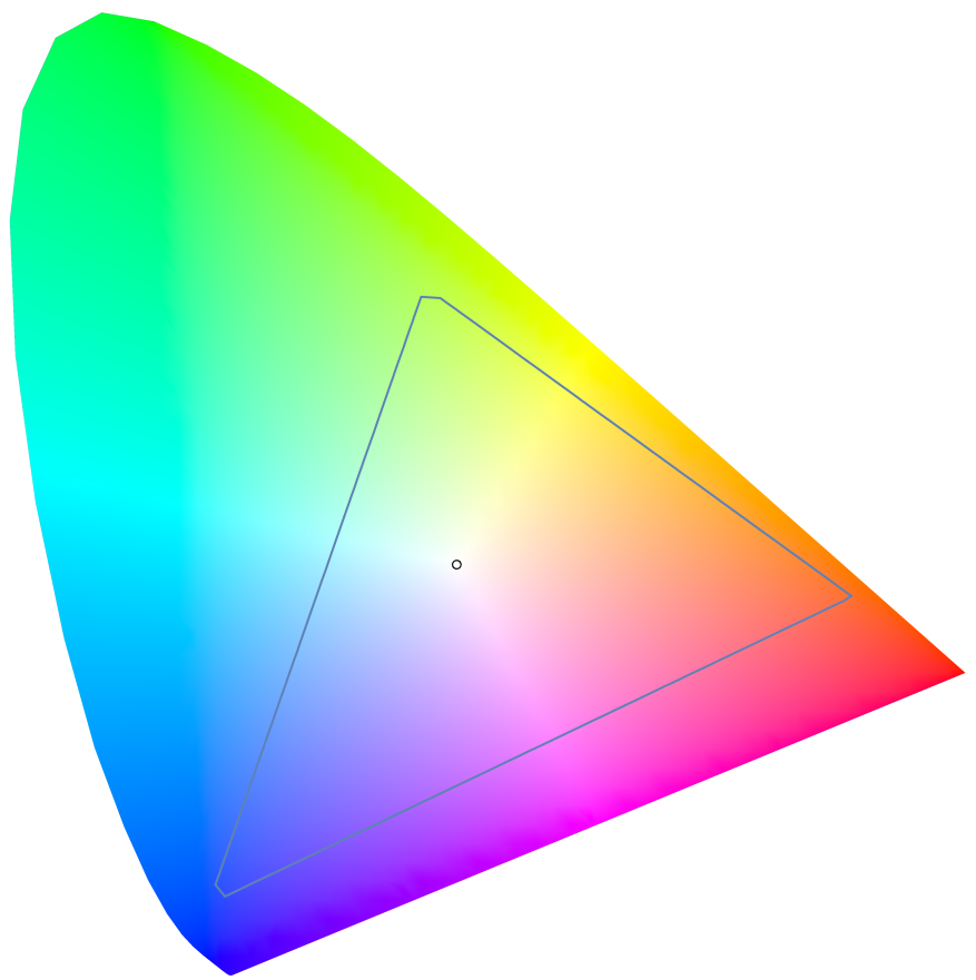 Una forma de herradura está rellena con un gradiente vibrante con un triángulo hueco en el medio.