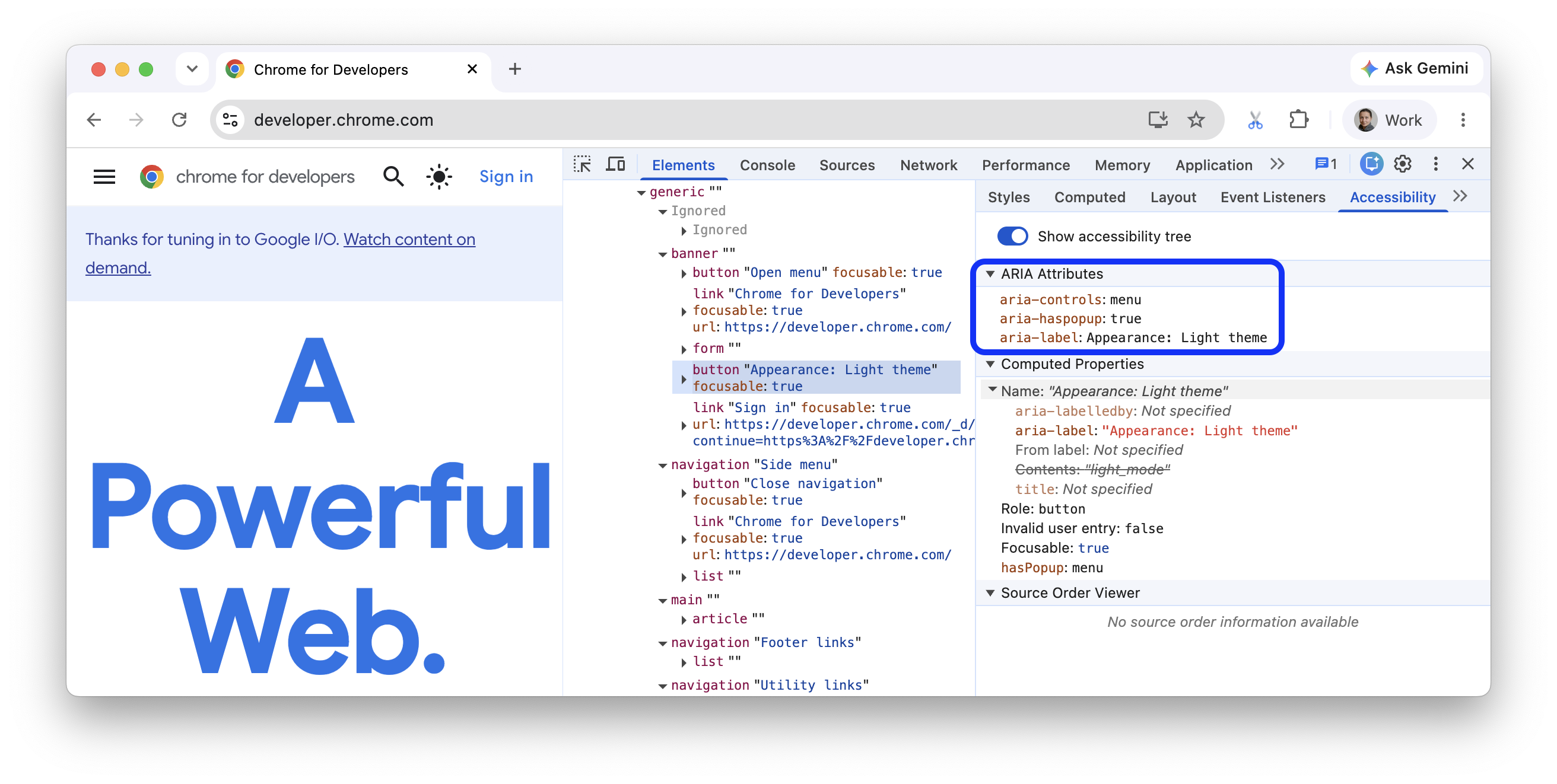 A seção "Atributos ARIA".