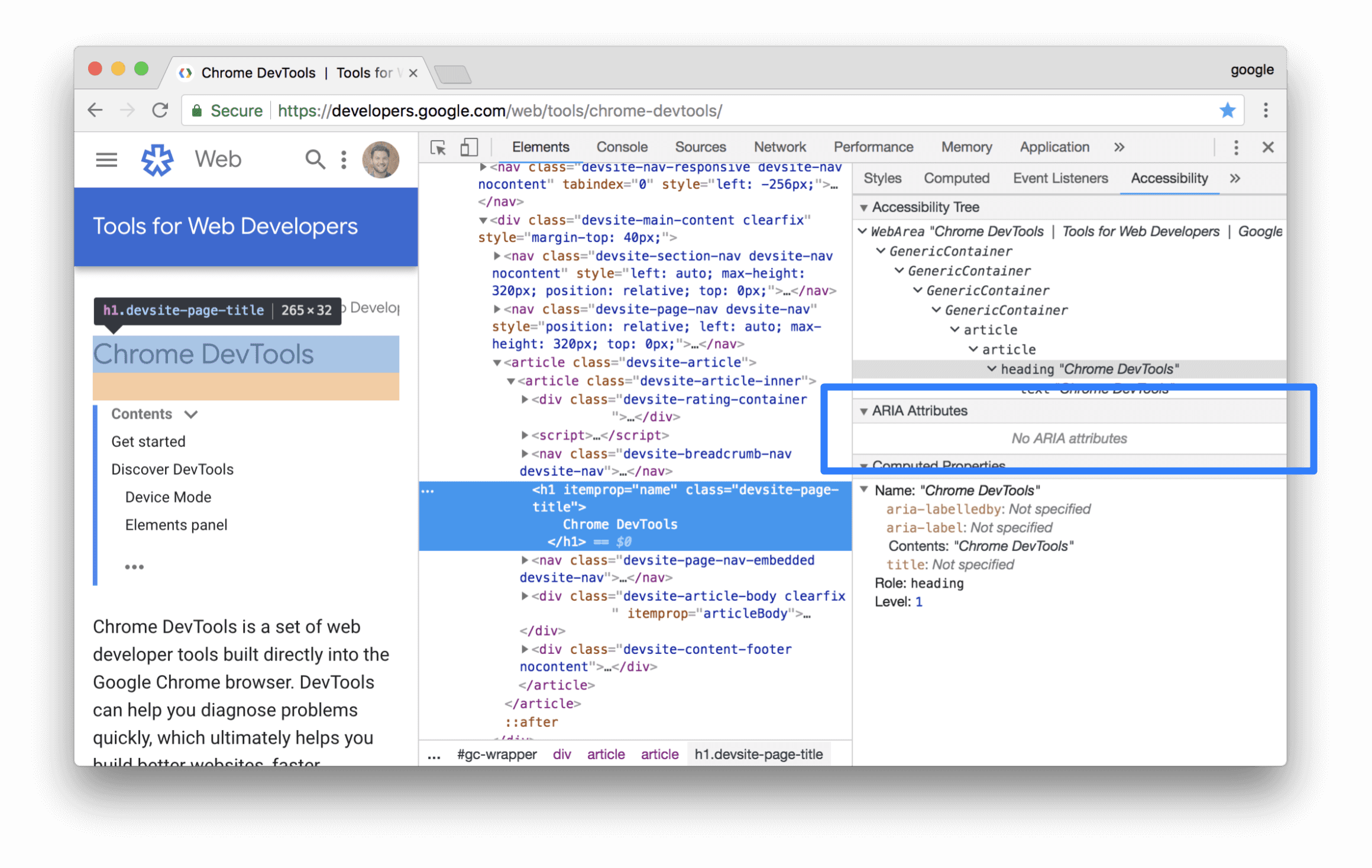 A seção "Atributos ARIA".