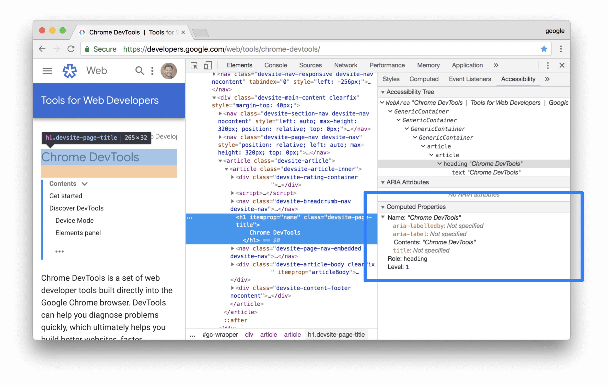 بخش Computed (Accessibility) Properties.