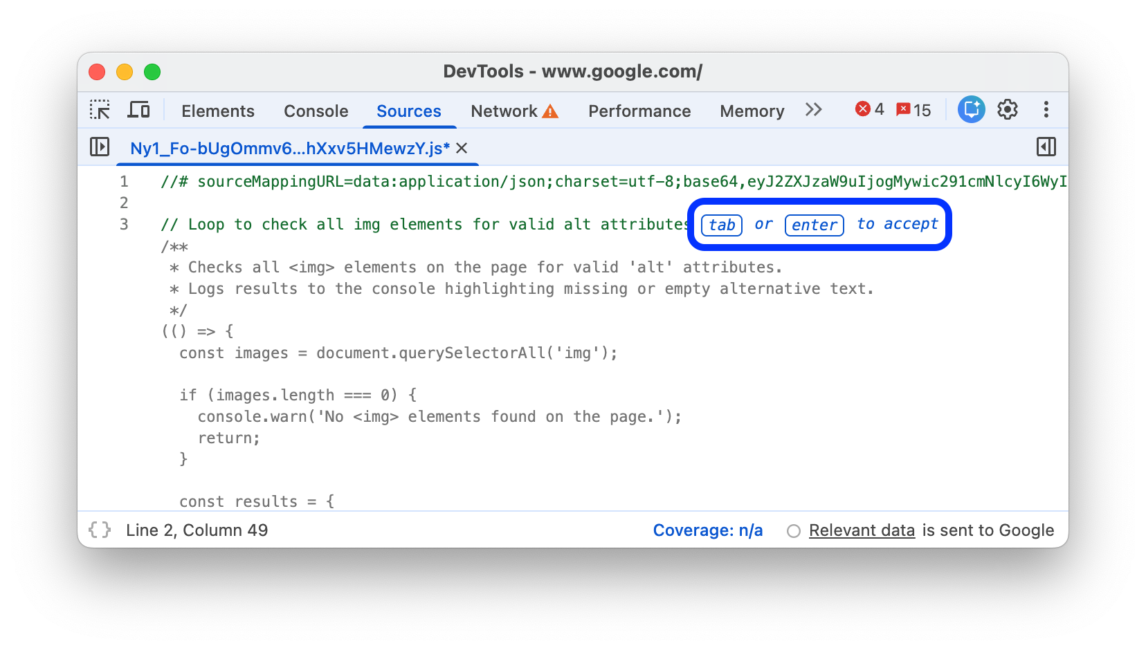 Einen generierten Codeblock annehmen oder ablehnen.