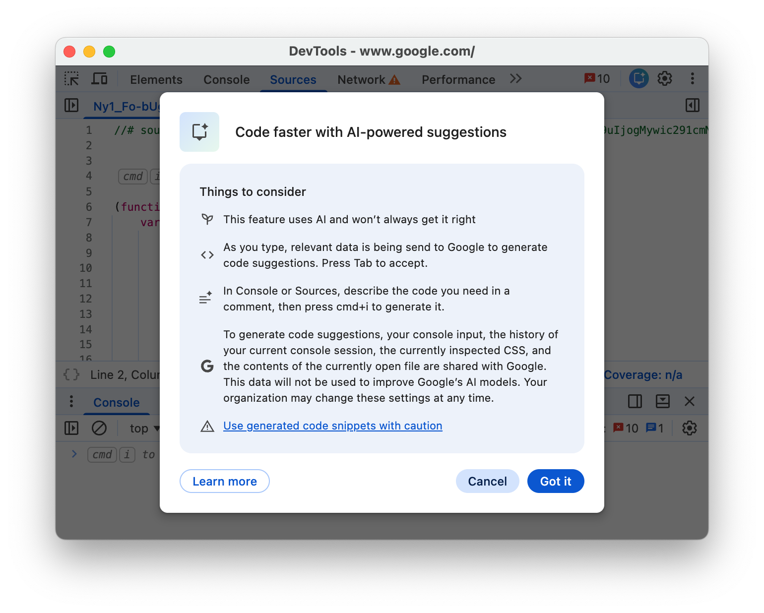 'Things to consider' dialog window.