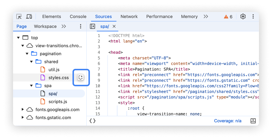 O botão flutuante anexado ao arquivo sobre o qual o cursor está.