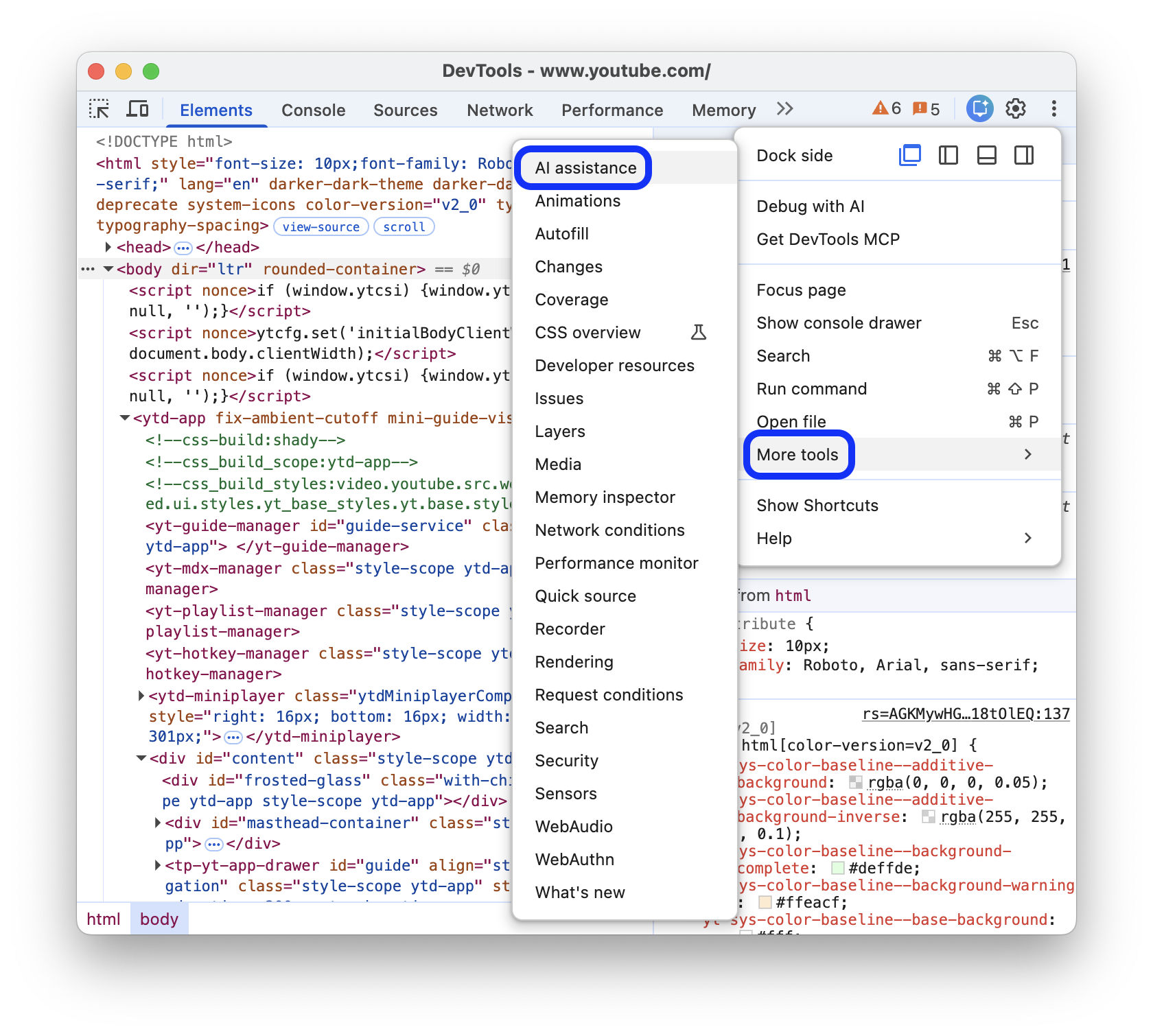 Menu alat lainnya yang terbuka.