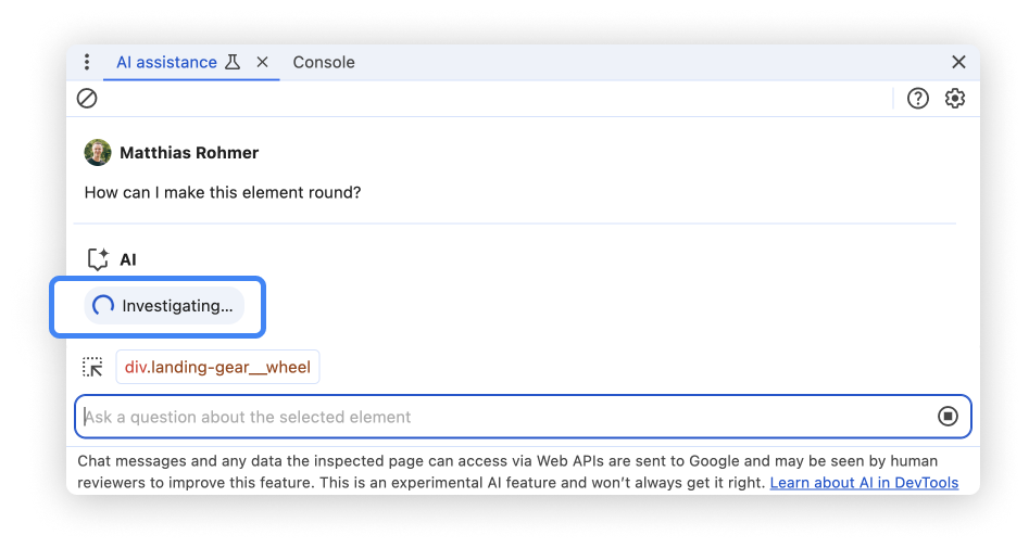 Panneau d'assistance de l'IA après le début d'une conversation.