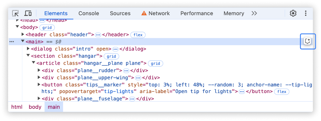 The floating button attached to a DOM node.