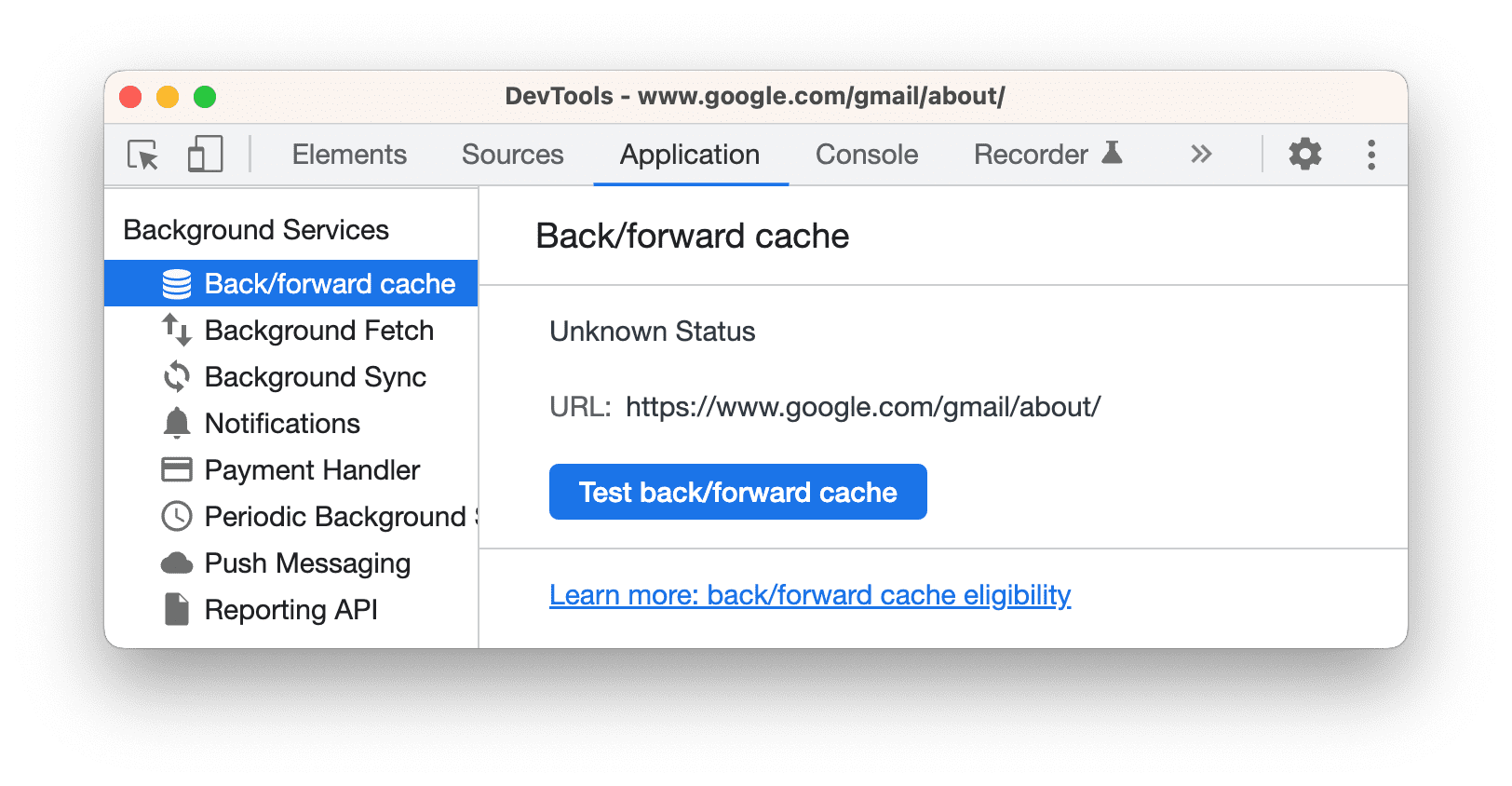 Back/forward cache tab.