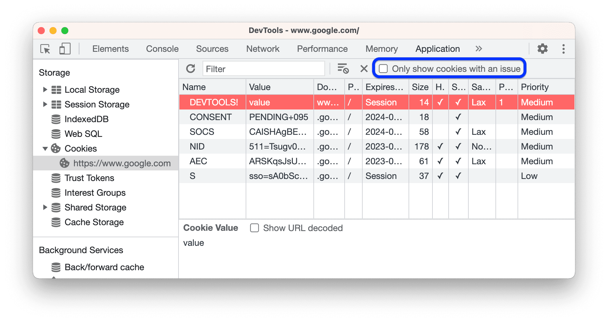 A cookie with an invalid in Partition Key value.