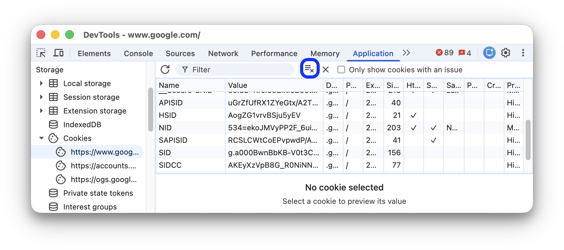 Usuwanie wszystkich plików cookie.