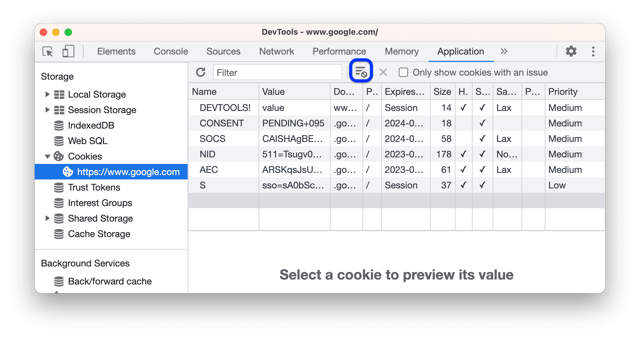 すべての Cookie を消去しています。